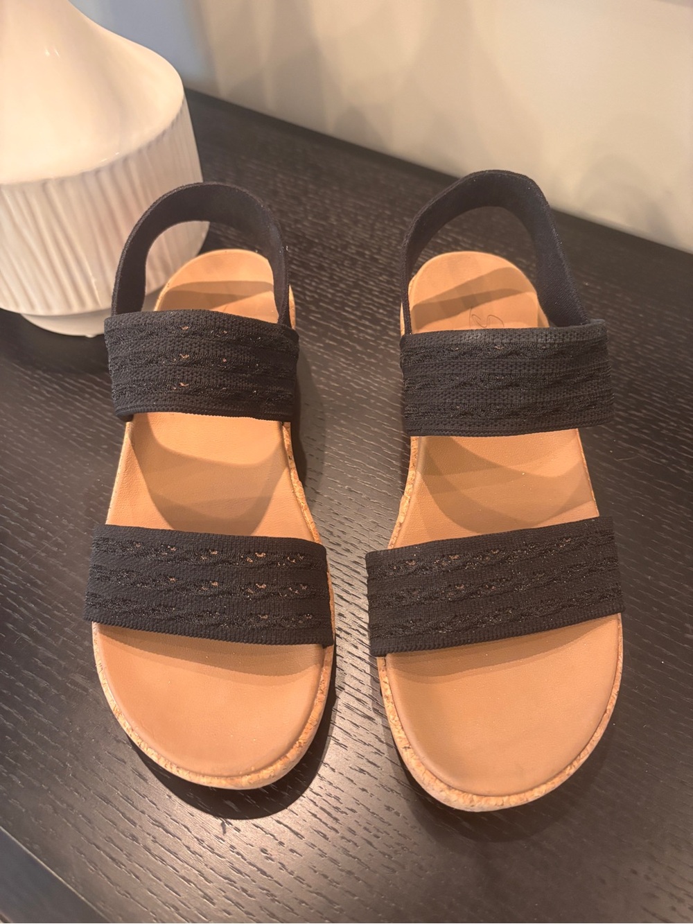 Sketchers - Women's Black Cork Wedge Sandals - Size 9 - Picture 2 of 3